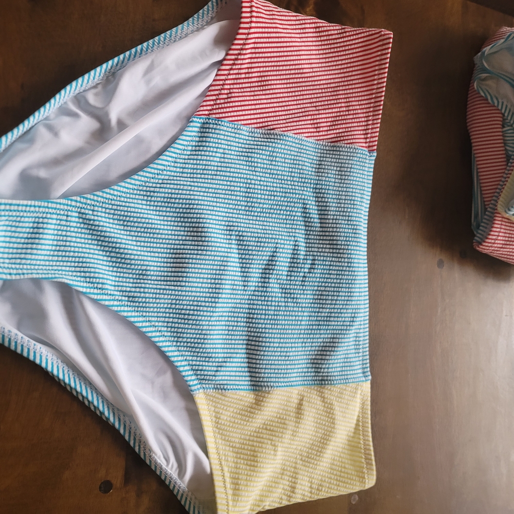 Landa End Striped Blue and Pink Underwire Tankini Set With 2 Briefs - Picture 7 of 8